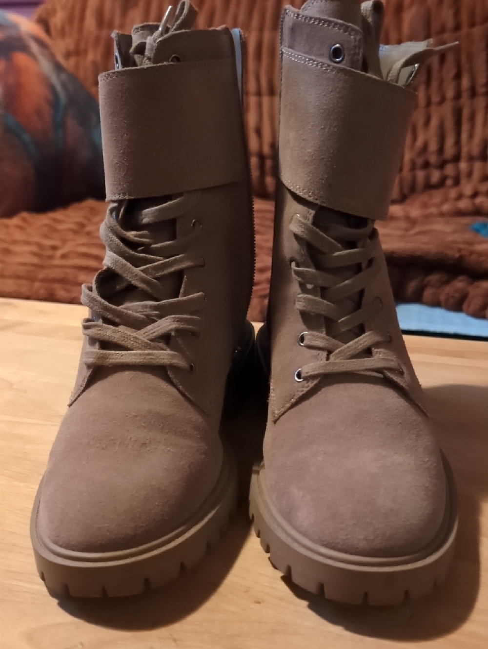 Vince Camuto Taupe Suede Lace-Up Ankle Boots
